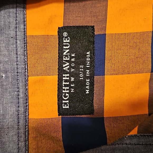 NWT Boys Navy Blue and Orange Check Button up collared short. Size 10/12. - Picture 2 of 6